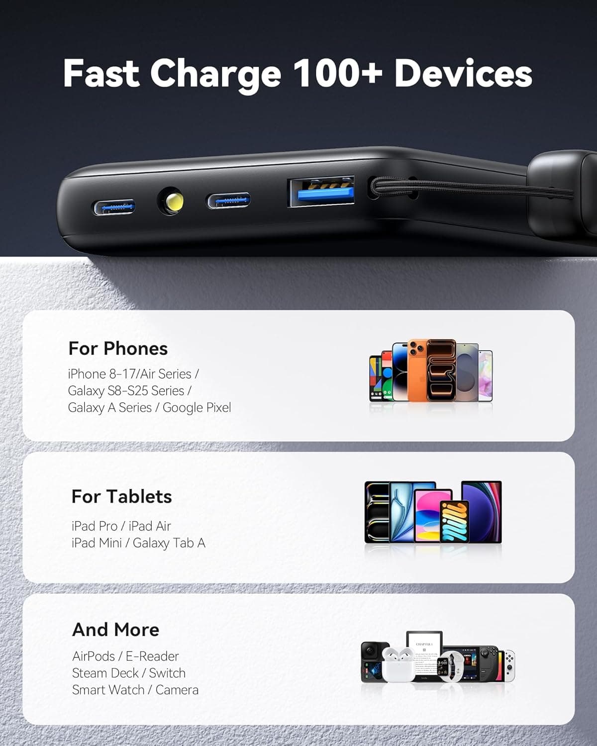 INIU Portable Charger - Ultra Slim 45W Fast Charging with Attached USB C Cable image 6
