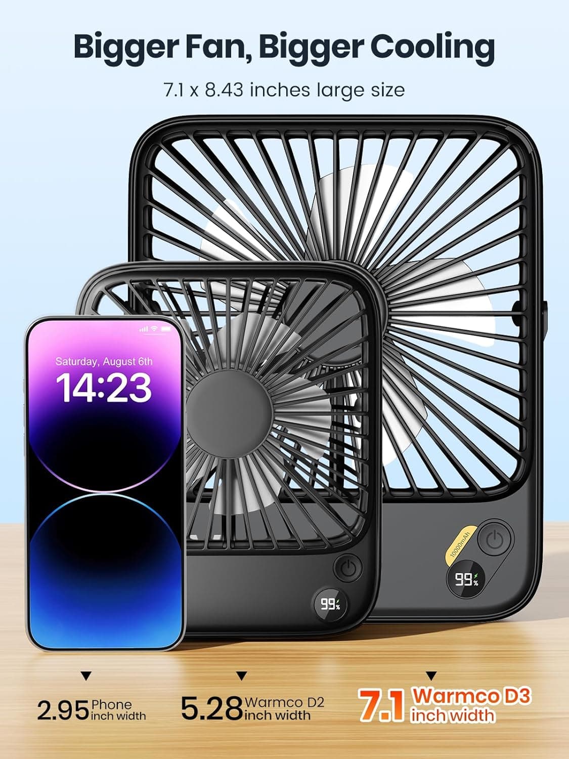 Warmco 10000mAh Portable Travel Fan 7-inch - Image 1