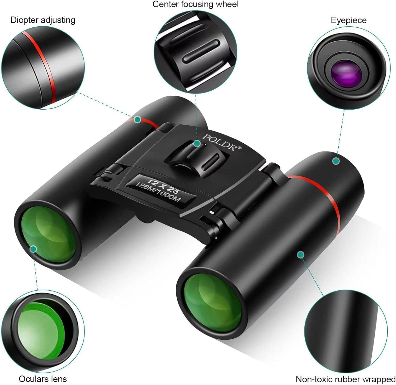 POLDR 12X25 Compact Pocket Binoculars BAK-4 - Image 1