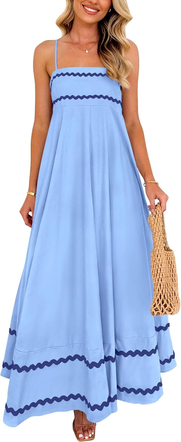 PRETTYGARDEN Women's 2026 Summer Flowy Maxi Dress Casual Sleeveless Spaghetti Strap Ruffle Beach Long Dresses