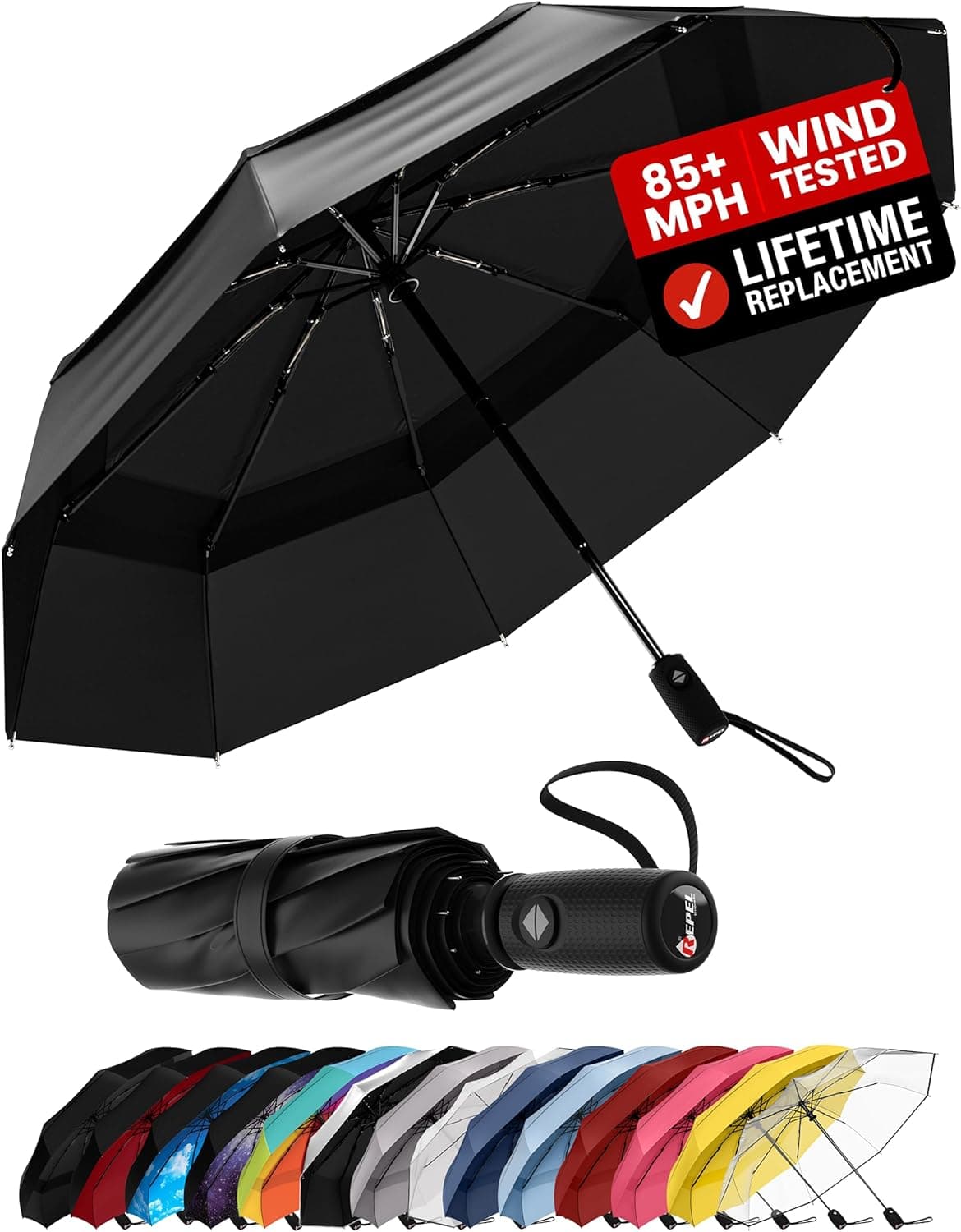 REPEL Windproof Travel Umbrella - Compact & Withstands Winds up to 85MPH image 1